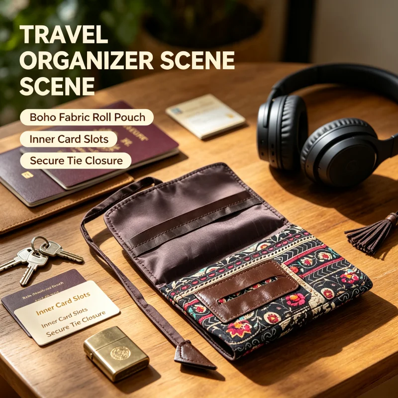 Soft Fabric Tobacco Pouch, Foldable Rope Closure Design, Household Storage for Pipe Enthusiasts Ethnic Retro Decor