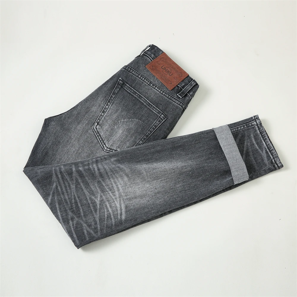 Fashion Designer Men Jeans High Quality Retro Black Gray Elastic Slim Fit Ripped Jeans Men Trousers Vintage Denim Pants Hombre