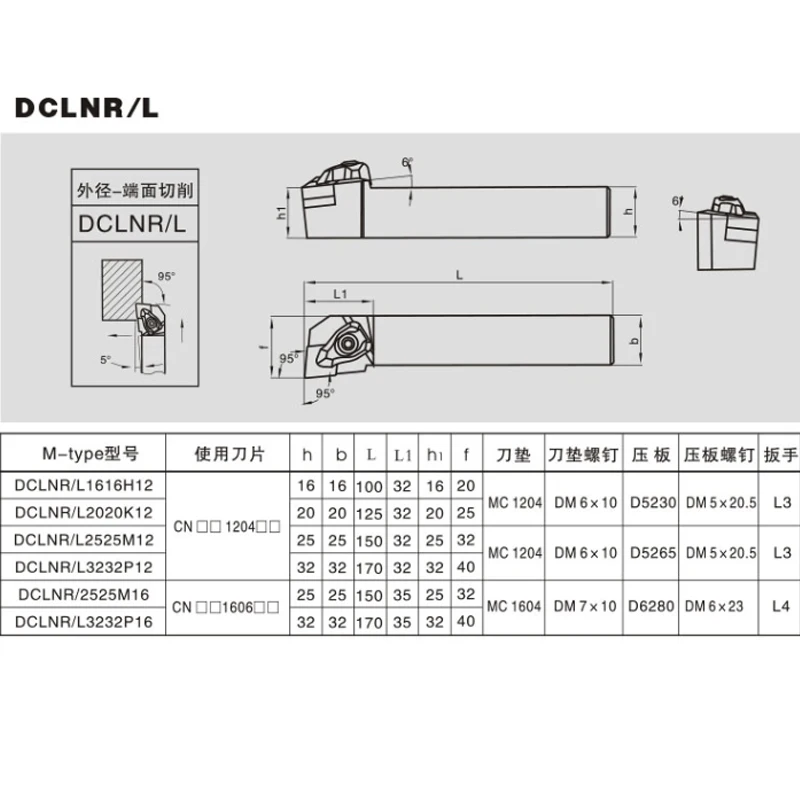 DCLNR2020K12 Holder DCLNR2525M12 DCLNR DCLNR2525M16 DCLNR1616H12 DCLNR1616 DCLNR2020 DCLNL CNC Lathe Cutter External TurningTool