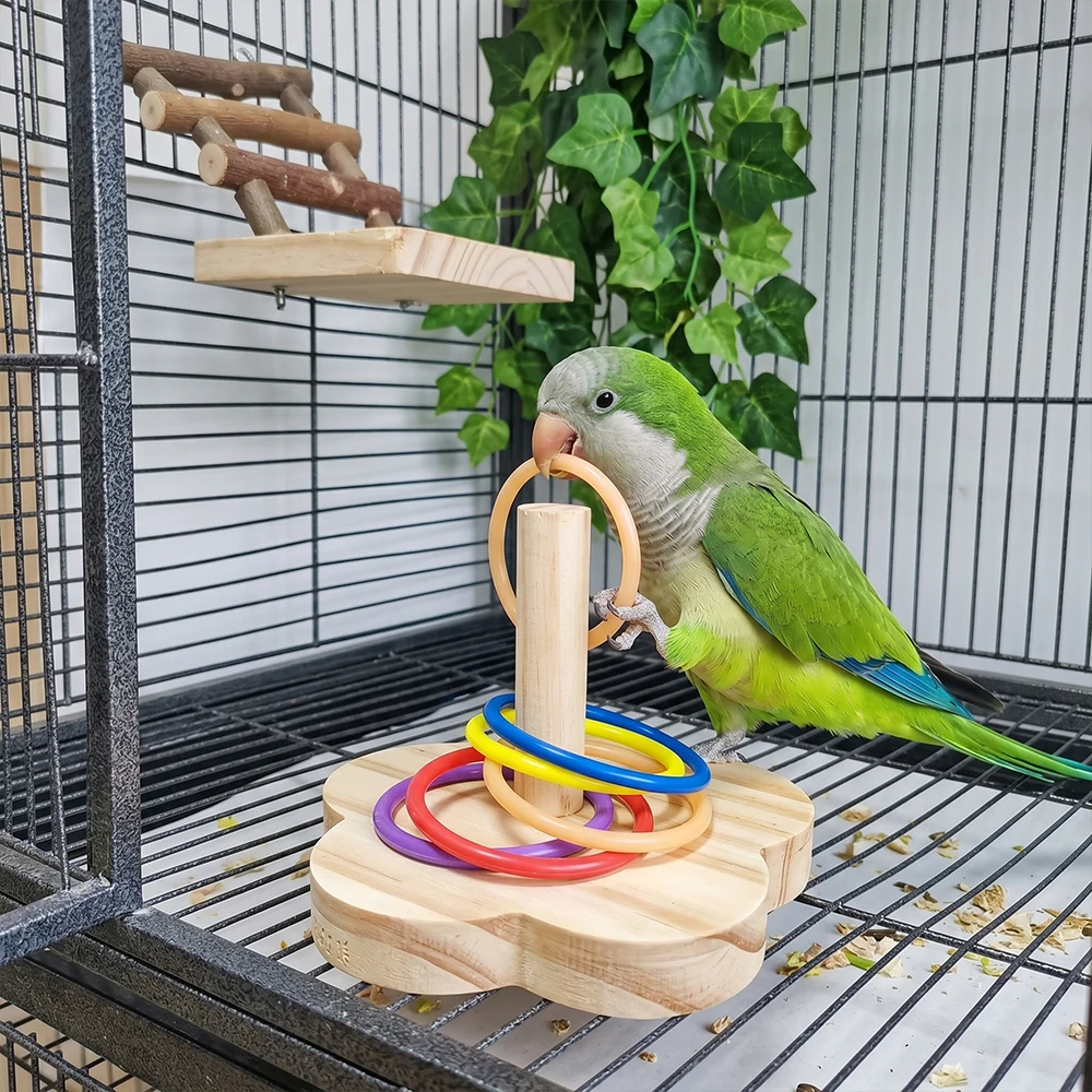 1PC Wooden Parrot Intelligence Training Toy Colorful Ring Toss Desktop Puzzle for Budgie Cockatiel Conure Cage Accessories Wares view 4