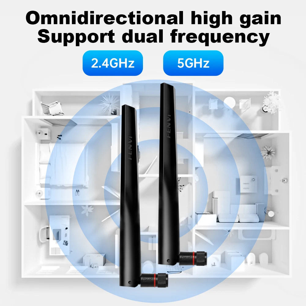 FENVI 6DBi WiFi Antenna Dual Band 2.4GHz/5.8GHz RP-SMA Connector For M.2 Mini PCI-E Card Adapter Wireless Network Router