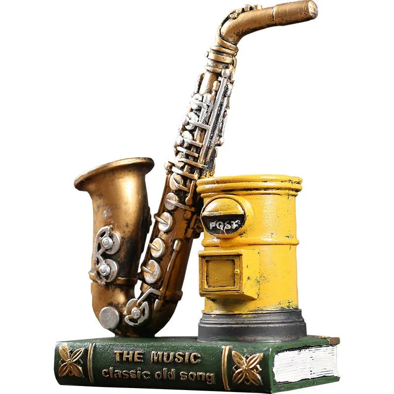 American Vintage Saxophone Makeup Brush Holder Pen Holder Creative Fashion Gift for Student Study Office Birthday
