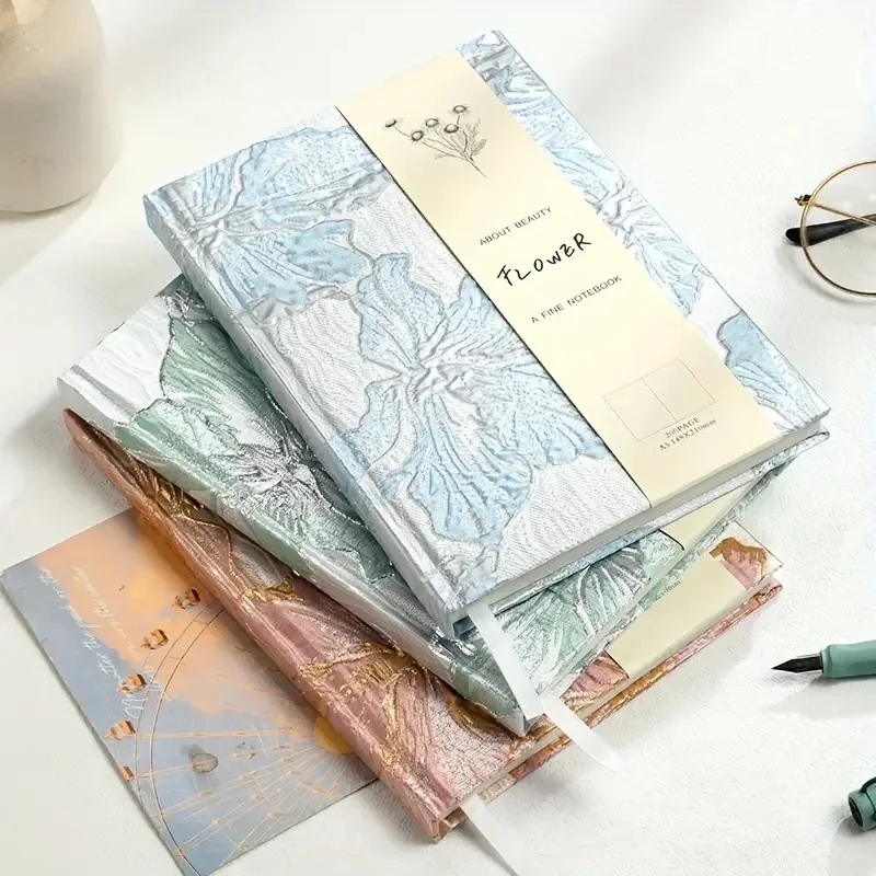 Embossed Lily Hand Account Book Campus A5 Notepad Stationery Notebooks Sketchbook Office Supplies Writing Pads School