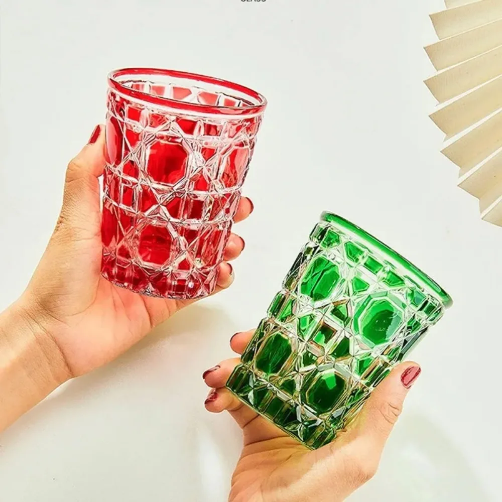 310ml European Style Creative Whiskey Glasses Colorful Checkered Glass Cup Hand-carved Drinking Water Bottle Summer Coffee Mugs