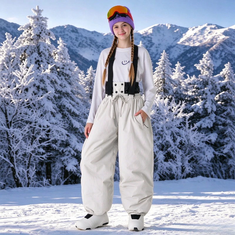 Children Snow Bib Boys Girls Adjustable Suspender Ski Pants Windproof Waterproof Baggy Snowboarding Multi Color Winter Sports