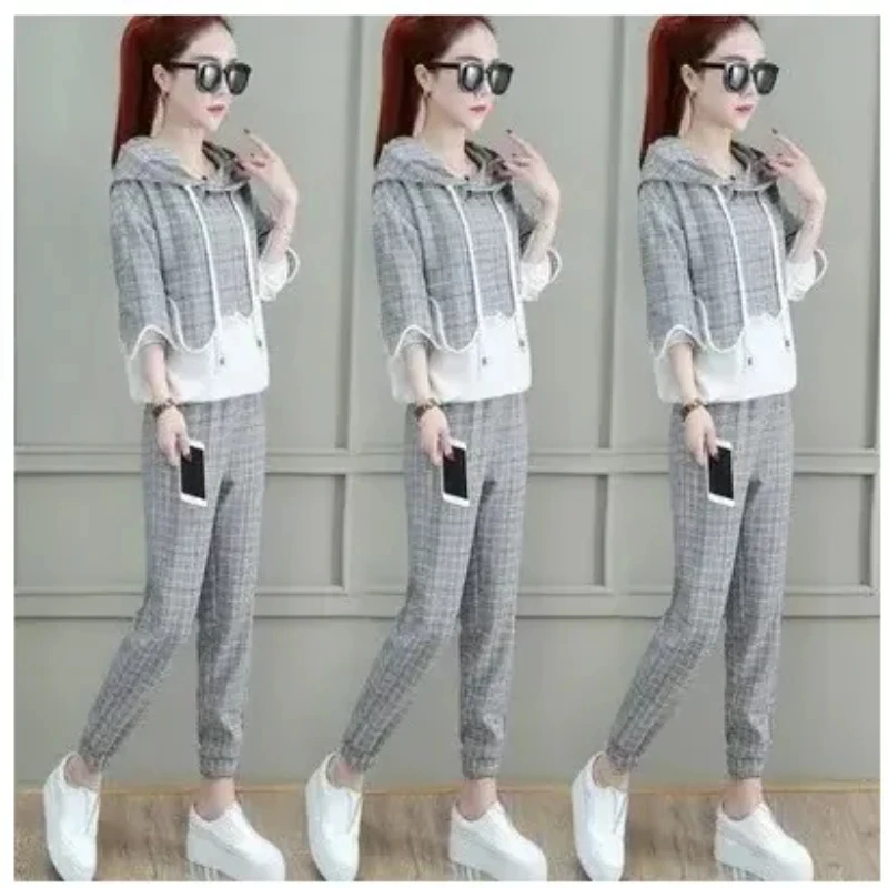 

Faionable Slimming Profional Women's Sweatirt Set Korean Sle Long Sve Hoodie Two-Piece Suit Autumn Casual Wear