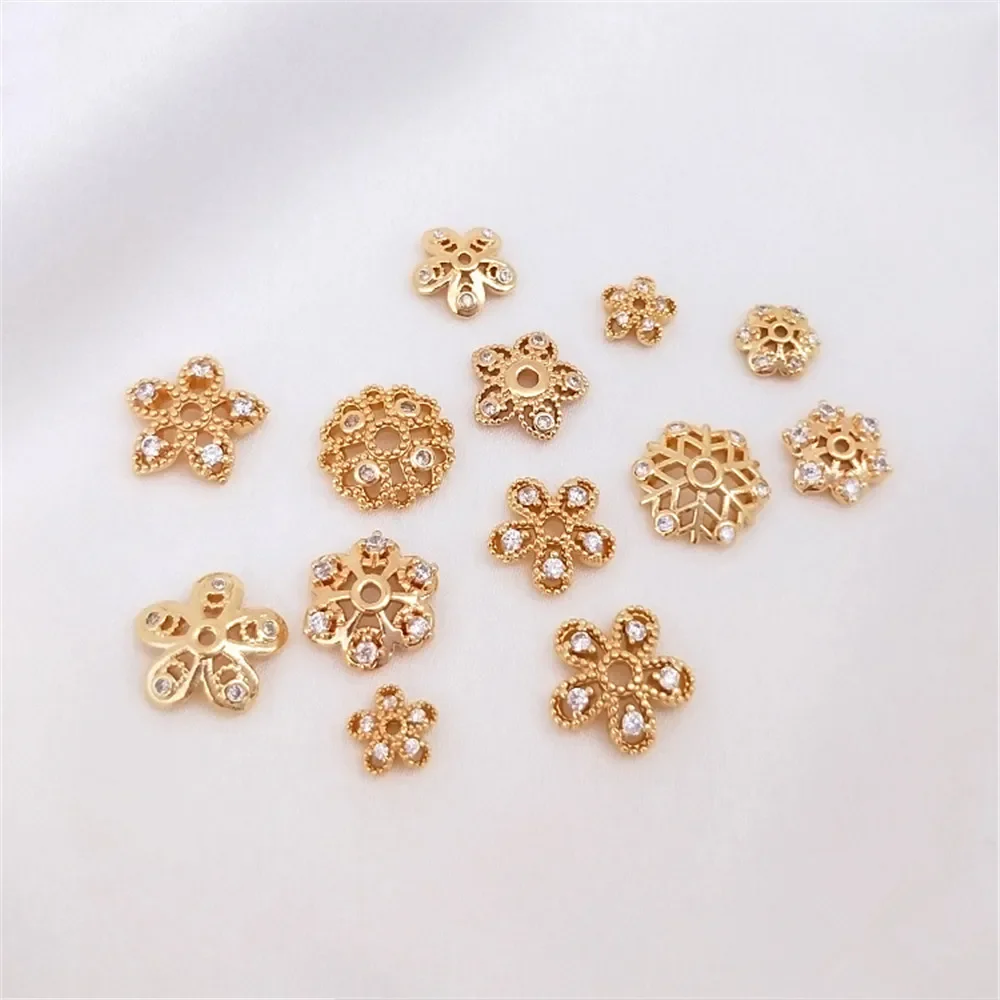 

14K Gold Plated Inlaid zircon flower bracket Snowflake bracket handmade DIY bracelet hand bead bracket cap accessories