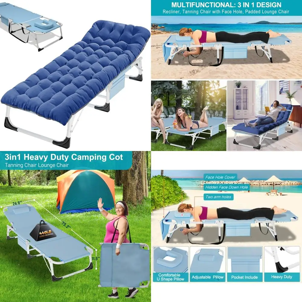 سرير تخييم خارجي عالي التحمل قابل للتعديل مع حصيرة للبالغين، قماش أكسفورد 1200D، سرير للسفر والتخييم