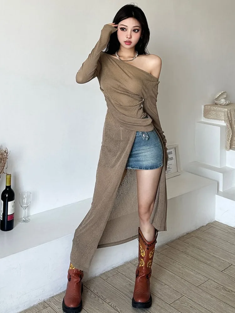 Sweet Y2k Aesthetic Slim Fit Waist Tunic Dress Harajuku Casual Irregular Vintage Dresses 2024 Women Harajuku Solid Split Vestdos