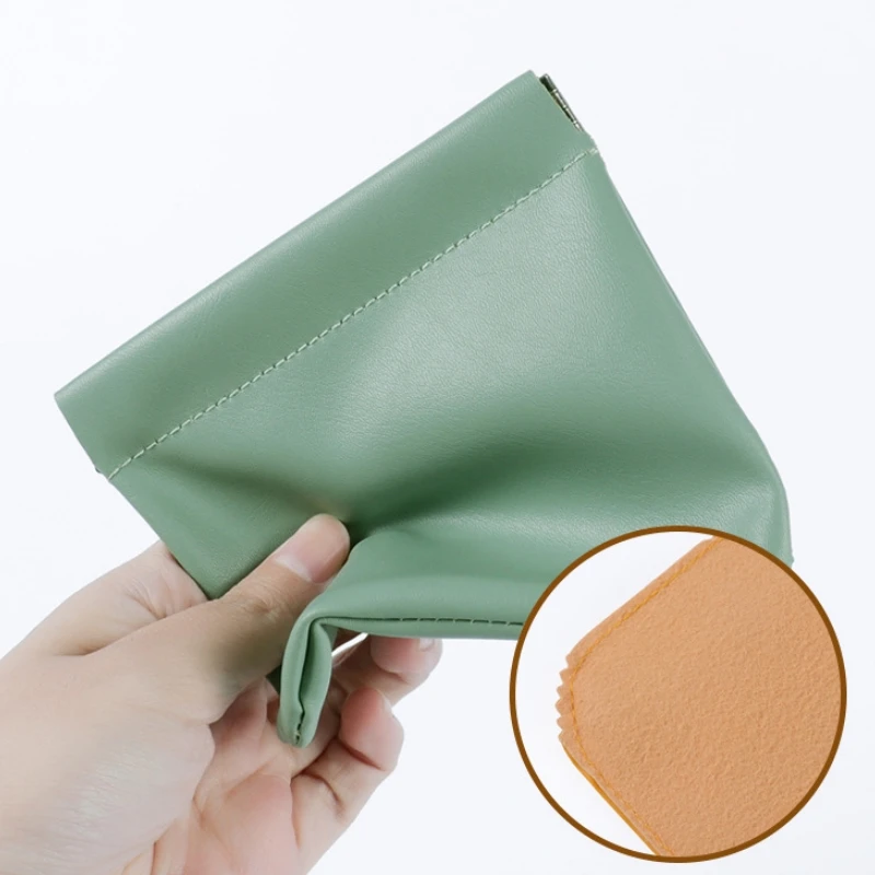 Leather Women Coin Purse Automatic Close Metal Shrapnel Mini Storage Bag Portable Lipstick Earbuds Card Key USB Solid Bag