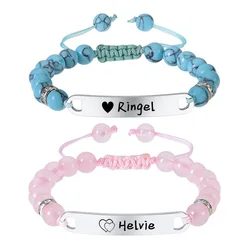 Personal isierte Enrive Baby Name ID Armband für Kinder Charms Naturstein handgemachte geflochtene Armband neugeborene Mädchen Geburtstags geschenk