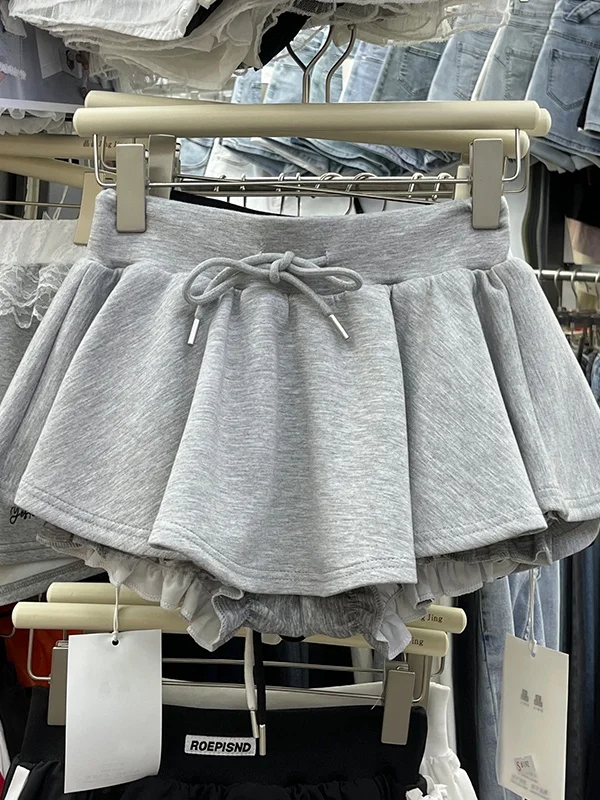 

Весна 2026: Женская пышная юбка А-силуэта с завышенной талией и завязками, в балетном стиле, серая, с вышивкой, повседневная, с защитой от просвечивания