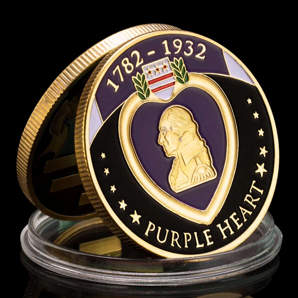 Purple Heart Souvenir Gold Plated Coin George Washington Pattern Collectible Medal of Honor Military Merit Commemorative Coin