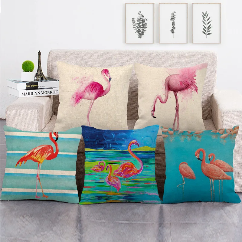 

Pink Flamingo Pillow Cushion Decorative Linen Cushion Cover Romantic Lover Flamingo Pillow Covers Decorative Home Decor 45*45cm