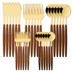 6/30Pcs Imitation Wooden Handle Dinnerware Set Knife Cake Fork Coffee Spoons Tableware Stainless Steel Cutlery Western Flatware