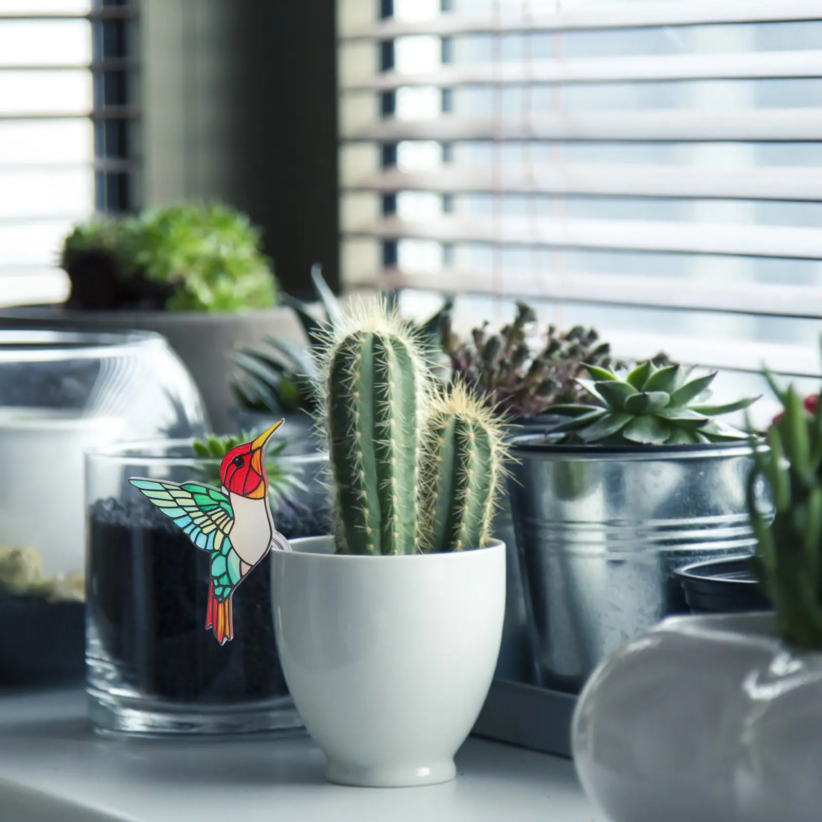 Flower Pot Bird Decoration Acrylic Hummingbird Pendant Realistic Plant Pot Accent Indoor Garden Hanging Decor Potted Plant