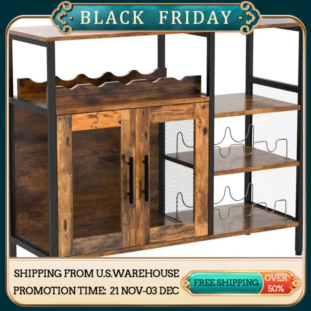 

Bar Rack Cabinet With Detachable Wine Rack Small Sideboard and Buffet Cabinet With Mesh Door Rustic Brown Large Refrigerator