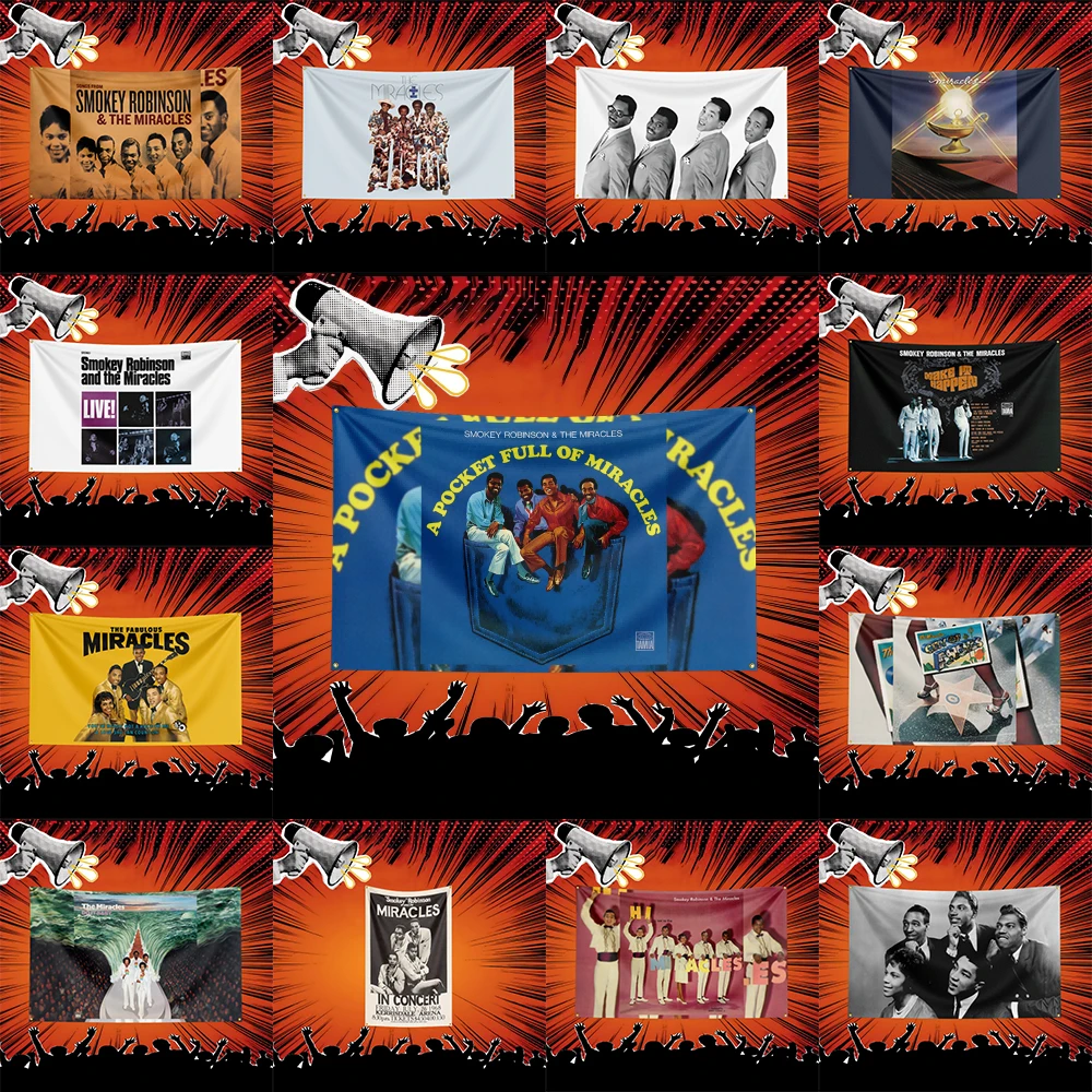 Drapeau de musique rock inspiré de Smokey Robinson & The Miracles, bannière en polyester 3x5 pieds pour décoration murale de chambre à coucher, cadeau pour les fans de musique