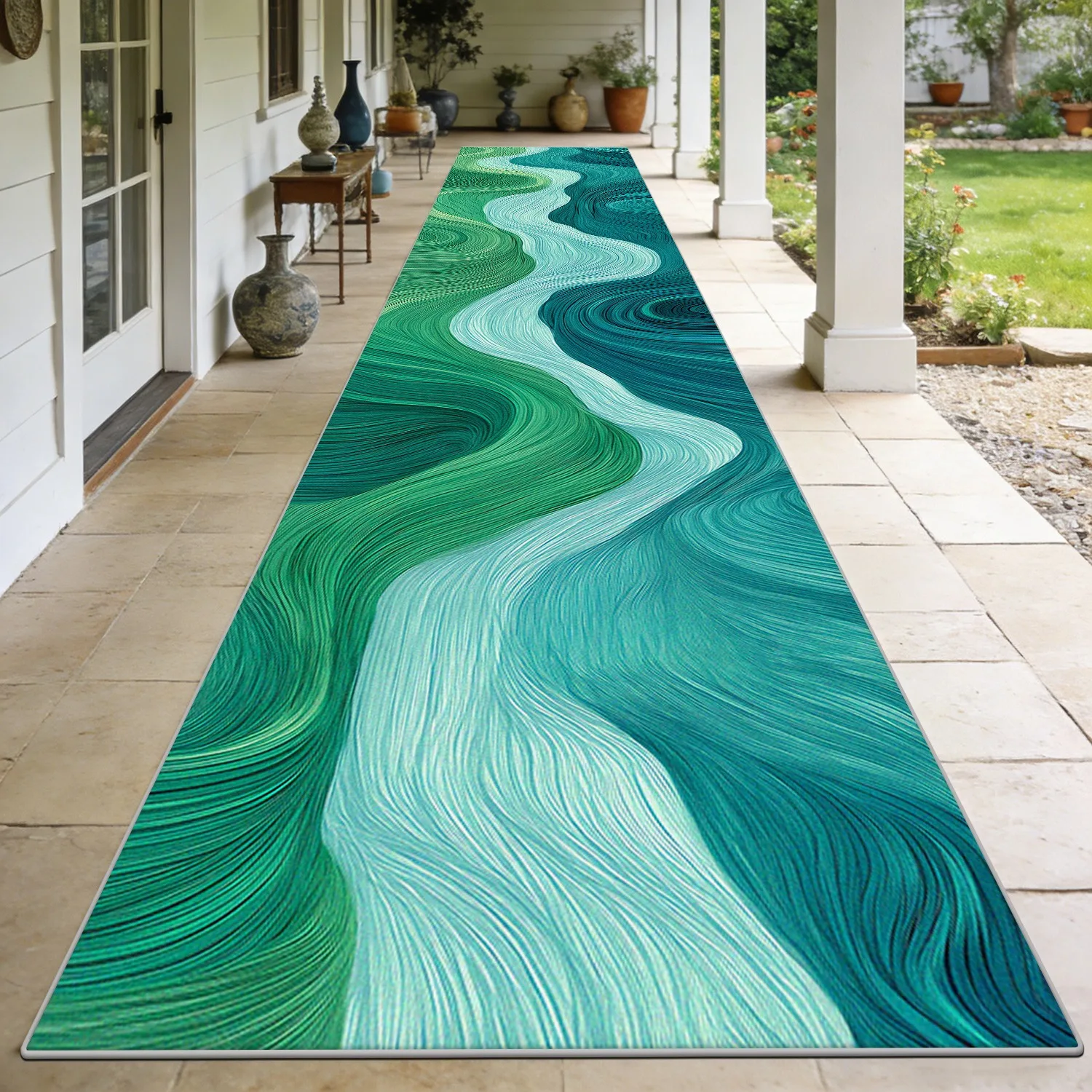 Green Color European Style Abstract Pattern Runner Carpet Non-slip Washable Rug Decoration Passageway Lint-free Mat Customizable