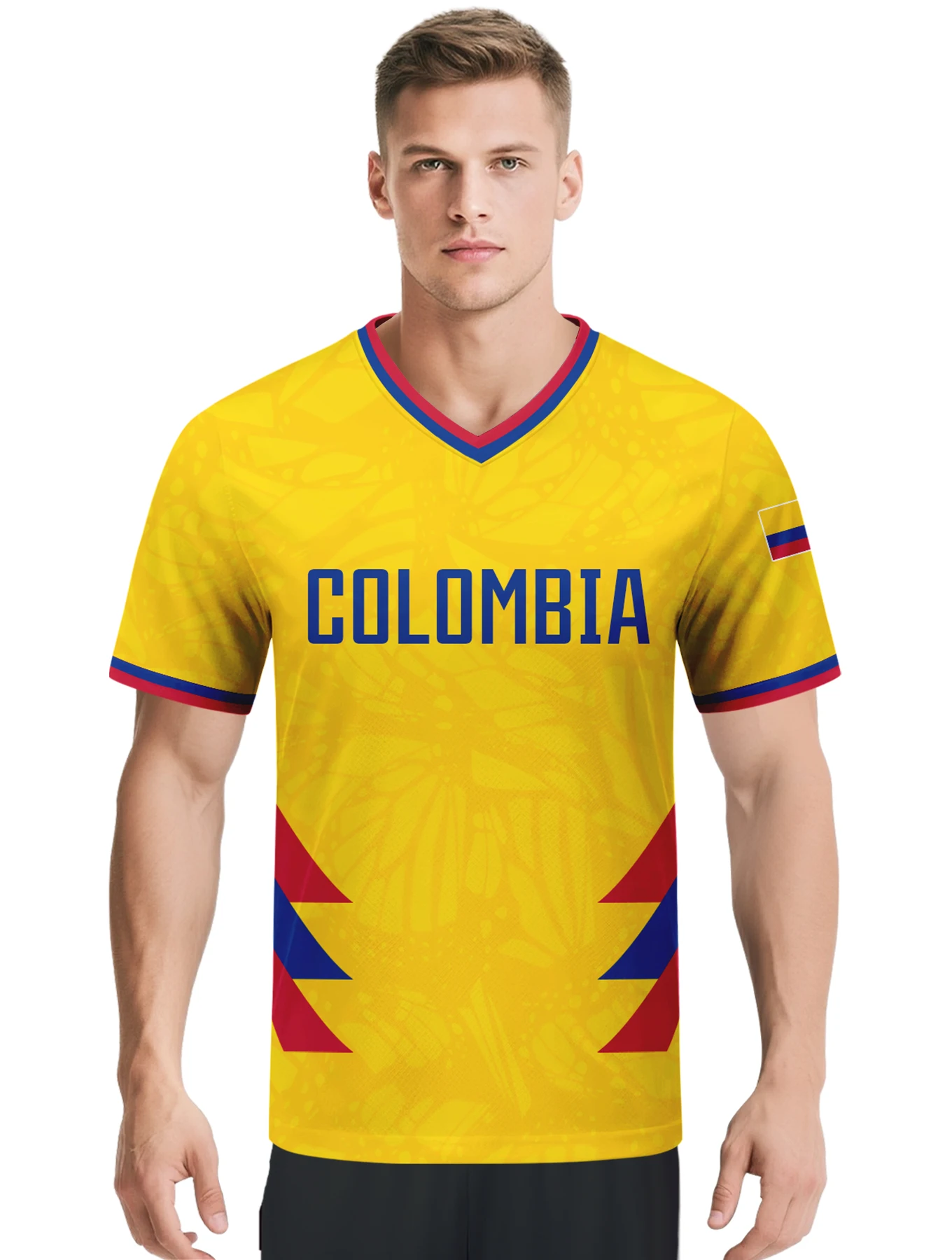 Custom Colombia Soccer Jersey Personalized Name Number Breathable V-neck Football Team Shirt for Men Women Kids view 3