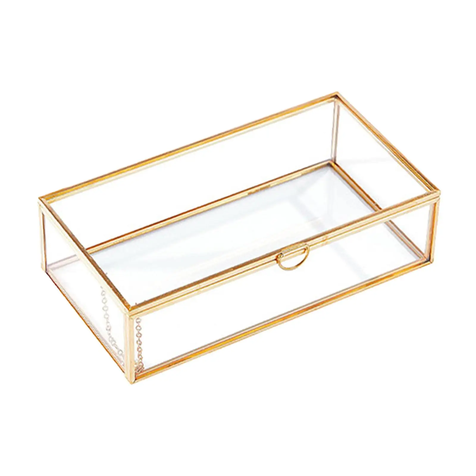 

Glass Jewelry Box Keepsake Decor Jewelry Case for Watches Pendants Bracelets Golden Pull Tab