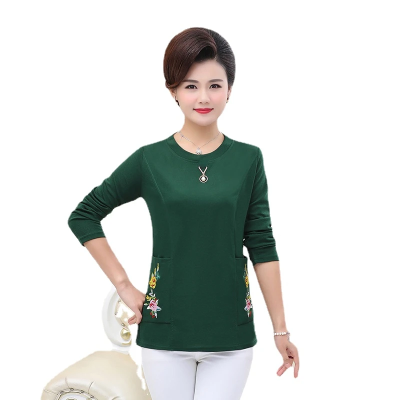 

Spring Autumn T-shirt Female Casual Loose Tops Long-sleeved Womens Fashion Embroidered T-shirt