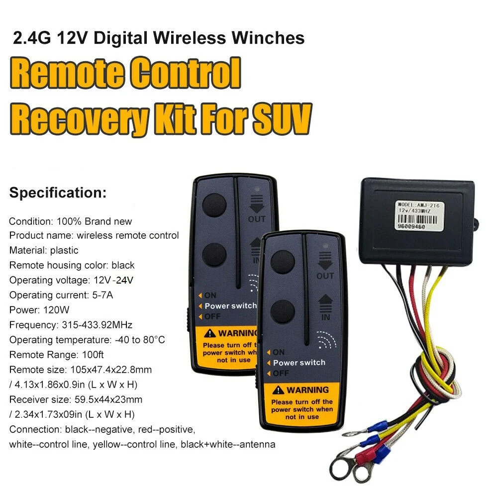 1 Set 12V/24V 50M Digital Wireless Winches Remote Control Recovery Kit Twin Handset ATV Truck 120W