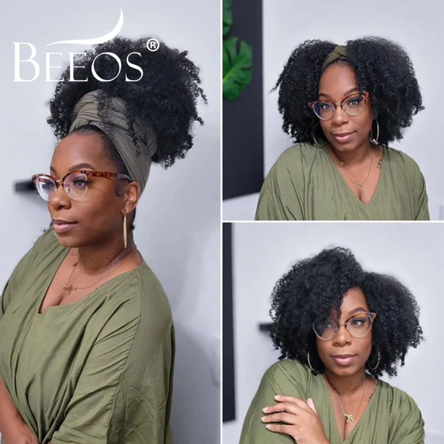 

Gluless Half Wigs Human Hair Kinky Curly 3 в 1 Парик из натуральных волос Бесшовные откидные полупарики Вьющиеся парики Wear & Go для чернокожих женщин