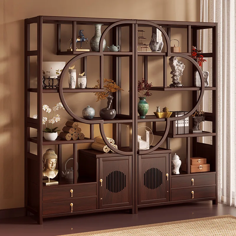 Office tea room storage rack, new Chinese style living room screen, entryway wine cabinet  Pavilion bookshelf display cabinet