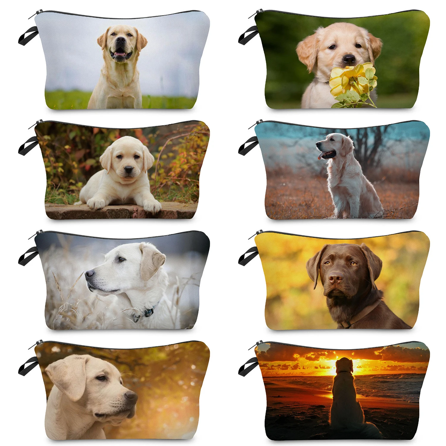 Portable Travel Makeup Outdoor Beach Cute Animal Dog Toiletry Kit Organizer Bag Lady Labrador Retriever Print Women Cosmetic Bag