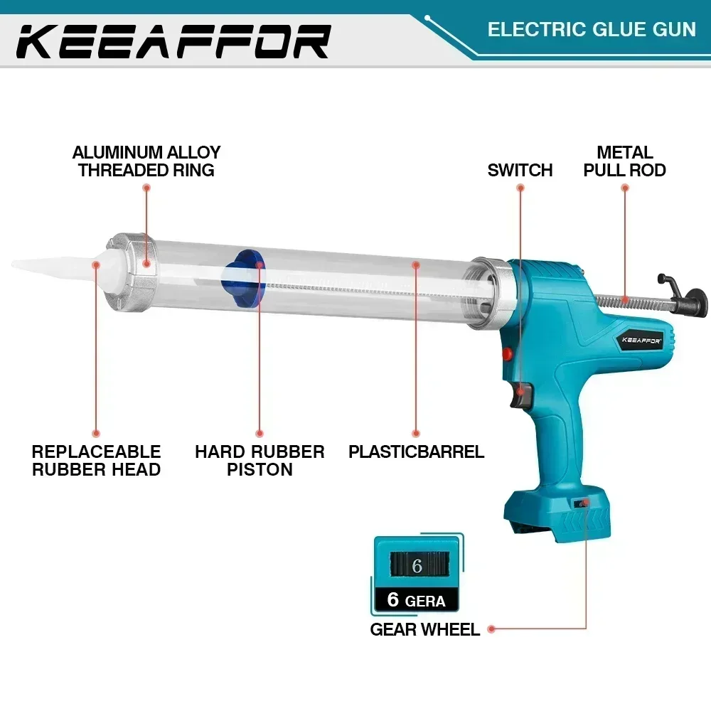 KEEAFFOR 10000N Electric Caulking Gun Cordless Electric Glue Gun Power Tool Adhesive Glue Sealant Tool For Makita 18v Battery