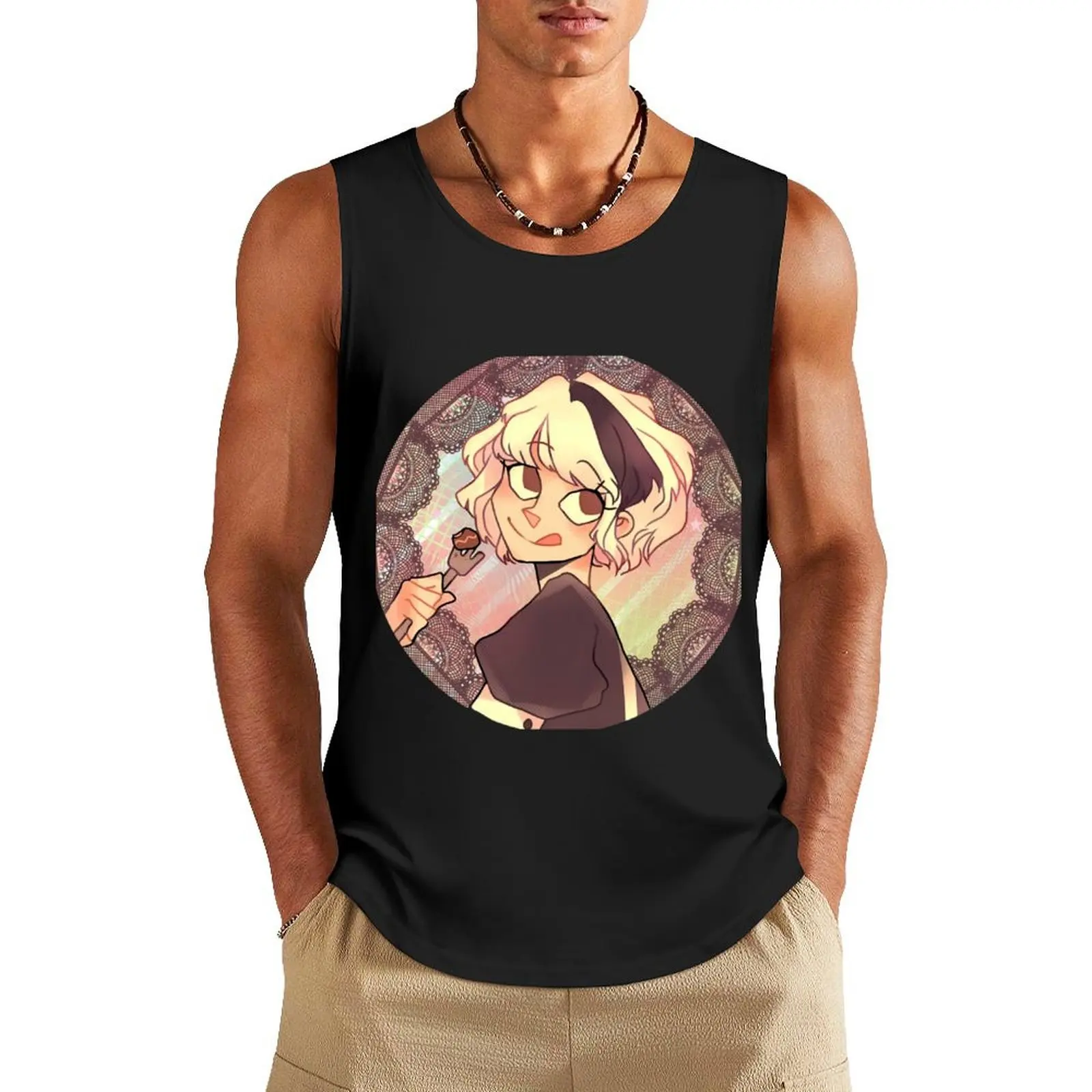 

Cake from Ghost and Pals: Cute Dessert Aesthetic Anime Design Tank Top sports clothes for men Gym wear Man clothes for gym