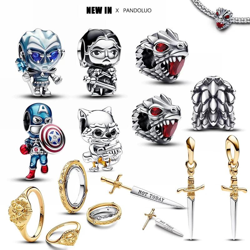 Disney 2024 New in Captain America Charm Beads Fit Pandora Charm Original Bracelet 925 Silver Women\'s Marvel Series Jewelry Gift