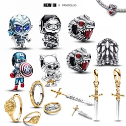 Disney 2024 New in Captain America Charm Beads Fit Pandora Charm Original Bracelet 925 Silver Women's Marvel Series Jewelry Gift