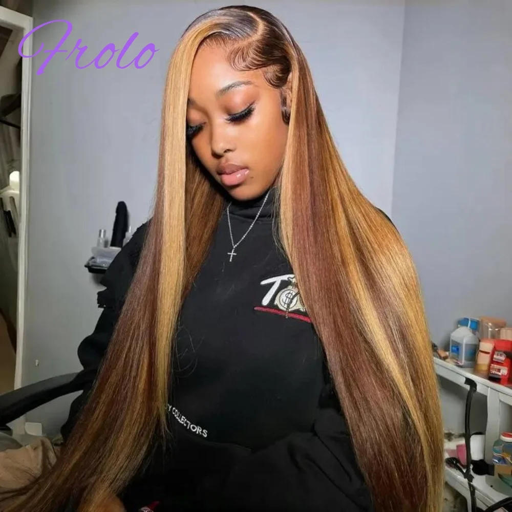 Perruque Lace Front Wig brésilienne naturelle, cheveux lisses, 13x6, à reflets de densité 200, 13x4, pour femmes