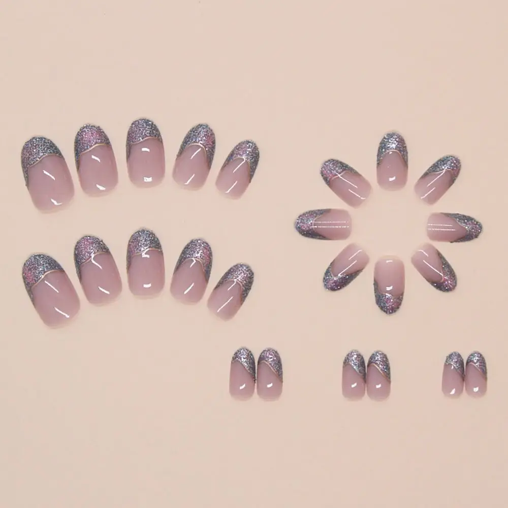 24 Stks/doos Afneembare Kattenogen Valse Nagel Explosieve Flitsbloemenpers Op Nagels Volledige Dekking Nagelpunten Voor Vrouwen Meisje Nail Art