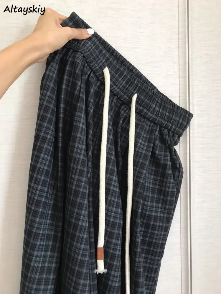 

Plaid Pants Women Vintage Students Spring All-match Fashionable Casual New High Waist Streetwear Korean Harajuku BF Sporty Style