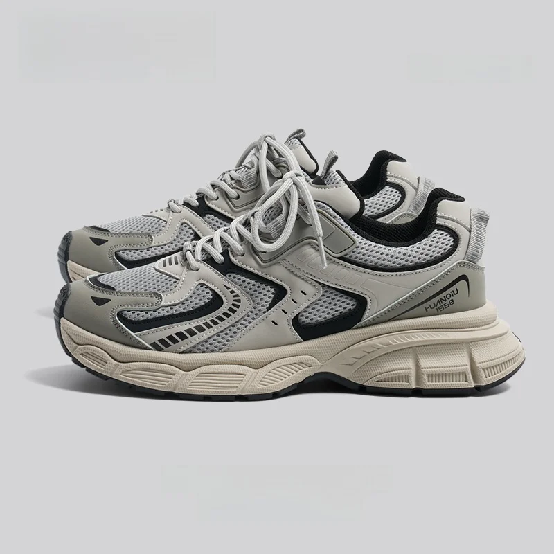 

HuanQiu Men's Thick Bottom Grey Dad Shoes Casual Sport Sneakers Deep Mouth Low Top round Toe PVC Outsole Comfortable Shoes