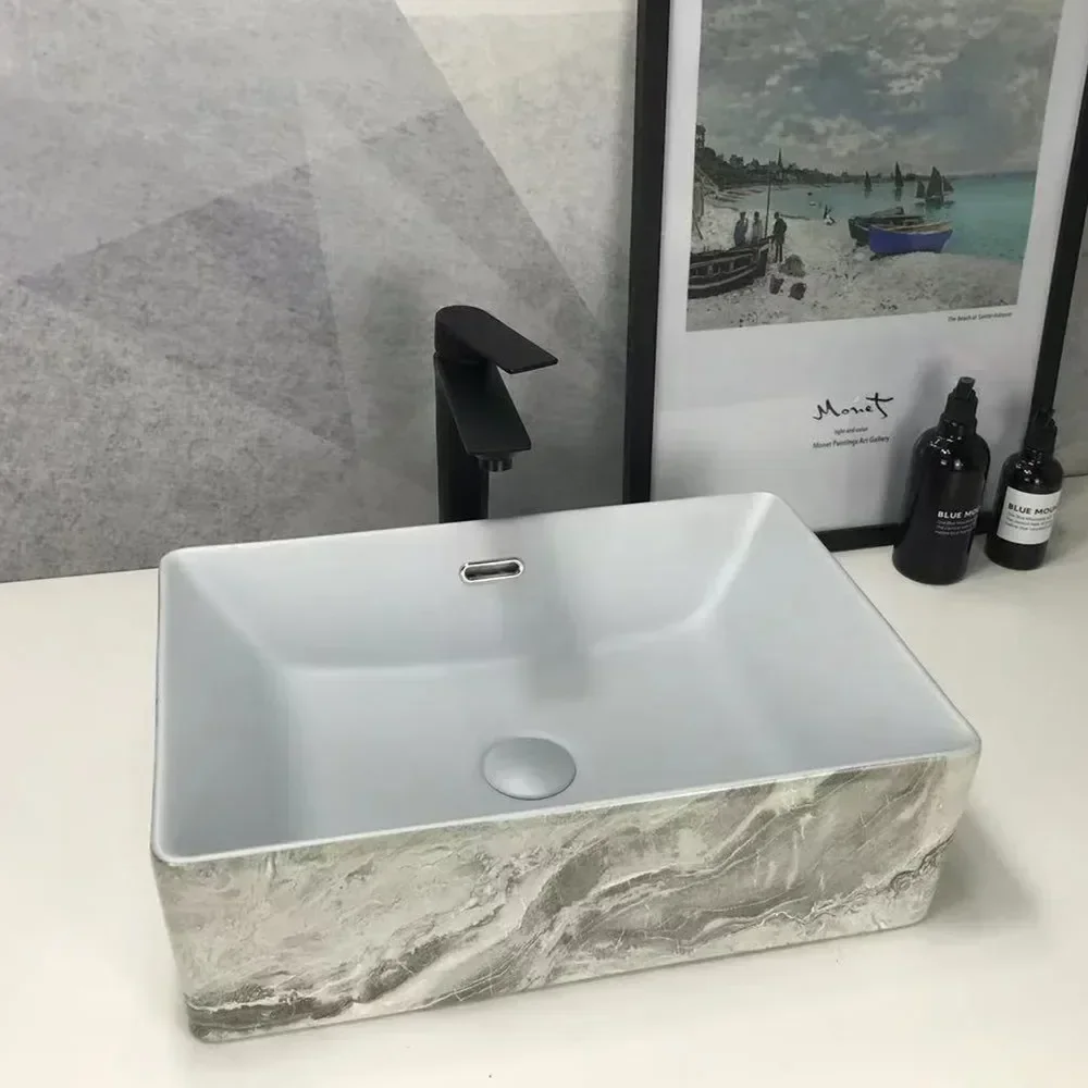 Bathroom Vanity Counter Top Art Sink Basin Clear Glass Popular Rectangle Blue Luxury Sale Style Modern Painted Mount Color Hand