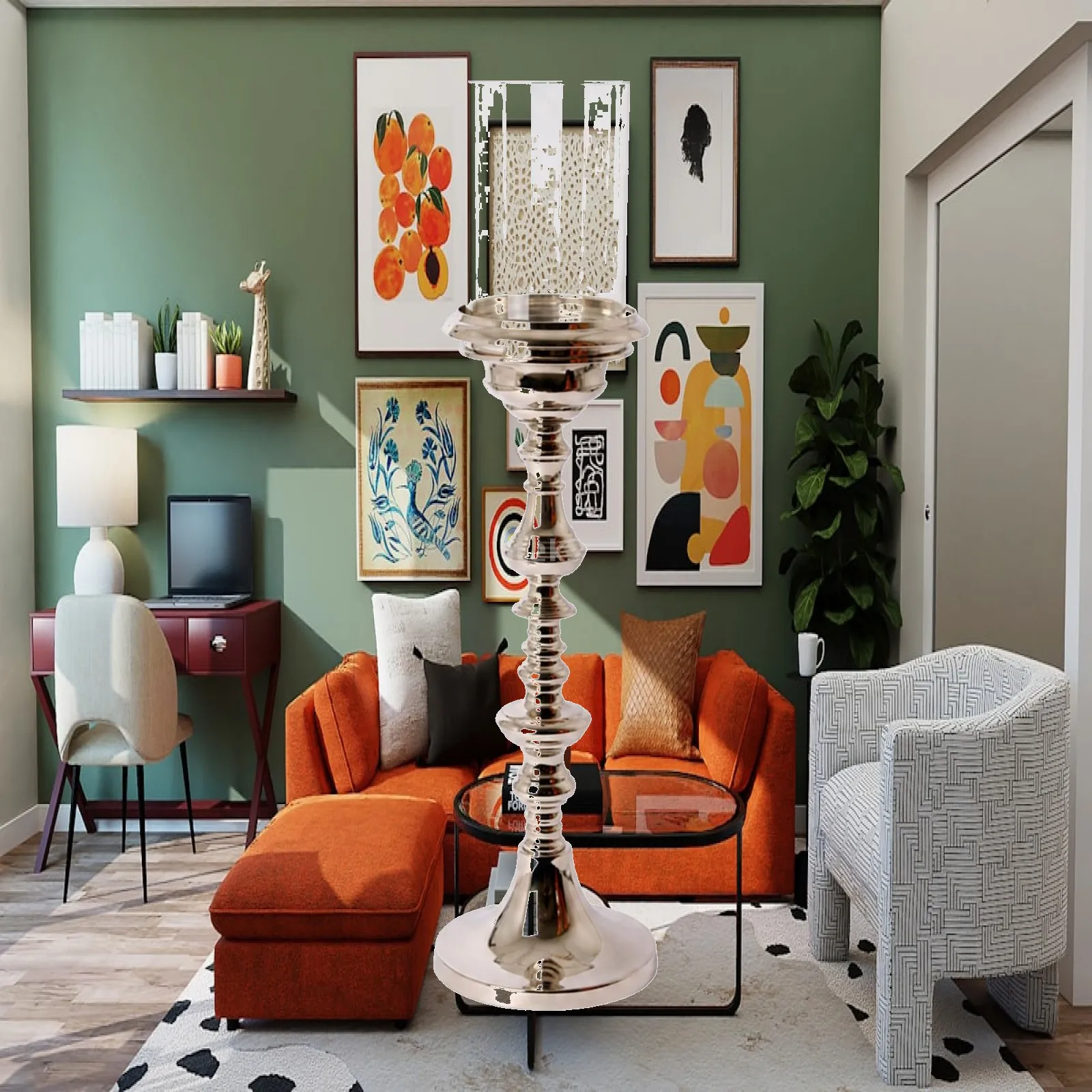 Aluminum and Glass Candlestick Holder Slim Candle Holder with Reflective Metal Base Modern Vintage-Inspired