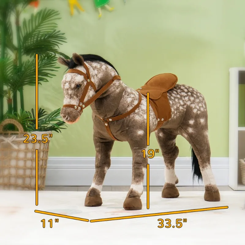Ride on Horse, Riding Horse with Neighing Sound, Saddle, Stirrups, Ride on Animal for Kids Boys Girls 3-8 Years Old, Brown