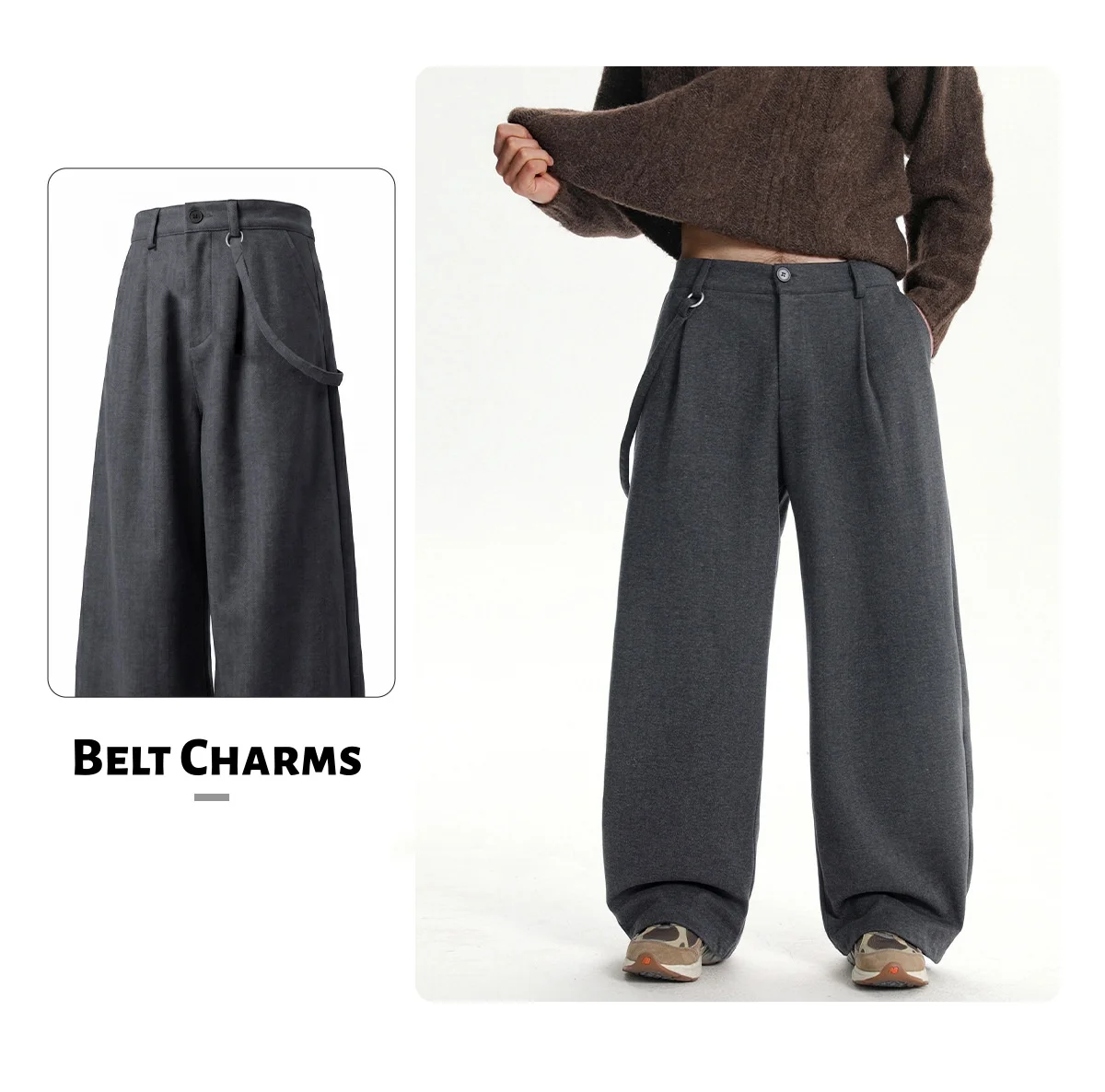 Retro Men's Pleated, Flowing-Fit Belted Soft-Leg Casual Pants: Breathable, Comfortable Straight-Leg Simple Versatile