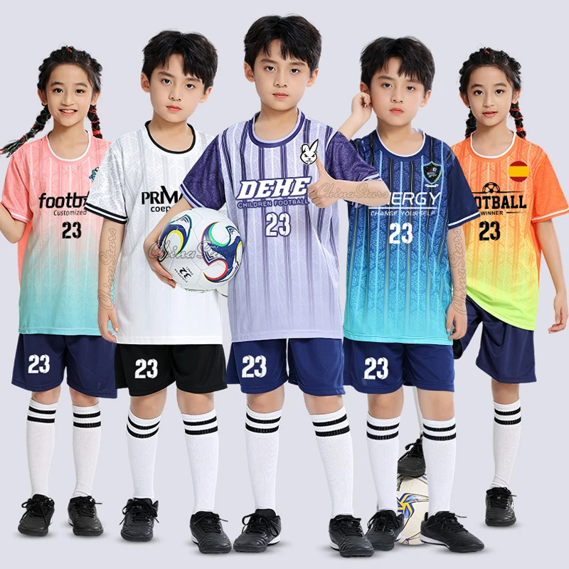 High Quality Kids Soccer Uniforms Free Socks Custom Children Football Team Jersey Kids Short Set Youth Training Sportswear Kits