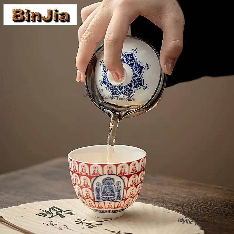 Thousand Buddha White Porcelain Travel Tea Set Kit Antique 1 Pot 1 Cup Tea Brewing Travel Tea Set Portable Organizer Bag Craft
