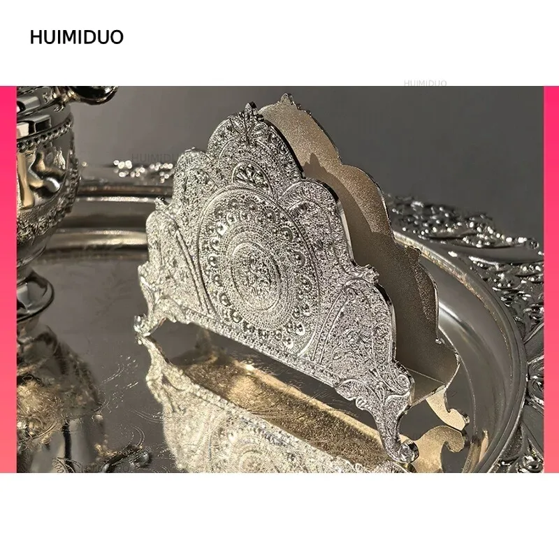 Medieval Style Electroplated Silver Vertical Tissue Rack Hotel Restaurant Square Tissue Paper Storage Niche Decorative Ornament