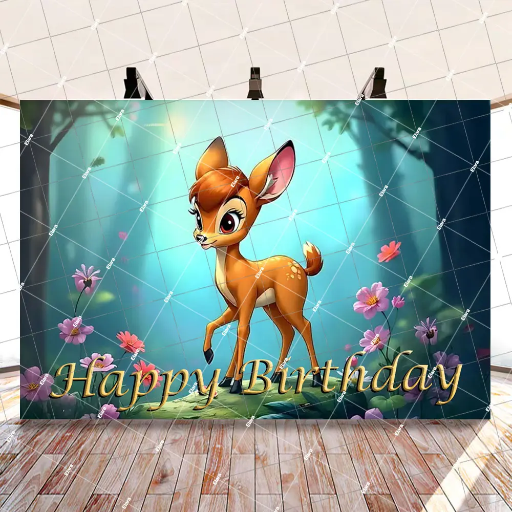 الكرتون بامبي غابة الغزلان الحيوان التصوير خلفية لحديثي الولادة استحمام الطفل 1st حفلة عيد ميلاد ديكور مخصص راية الدعائم