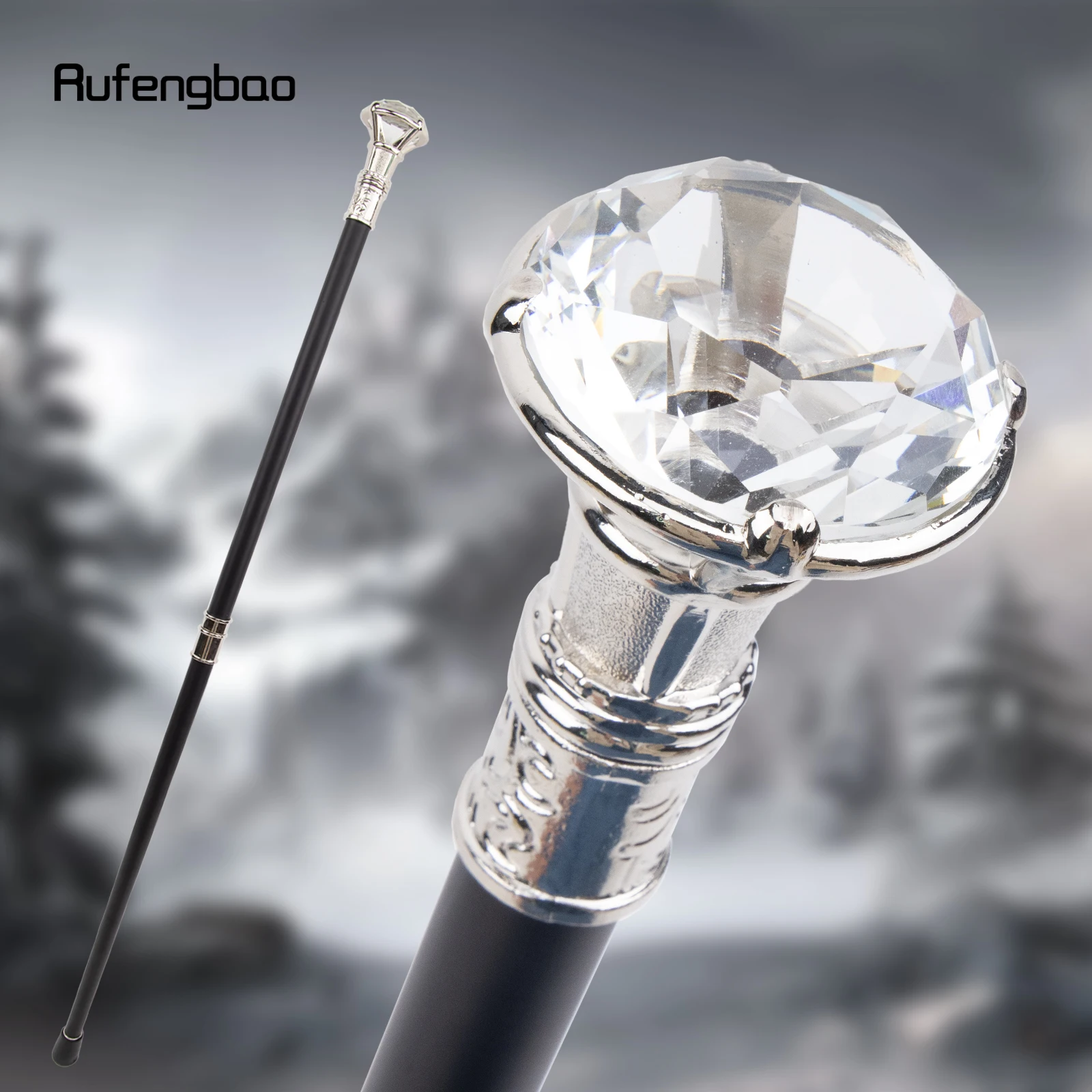 Transparent Diamond Type White Walking Stick Fashion Cane Gentleman Cosplay Cane Knob Crosier 90cm Performance Stage Cane