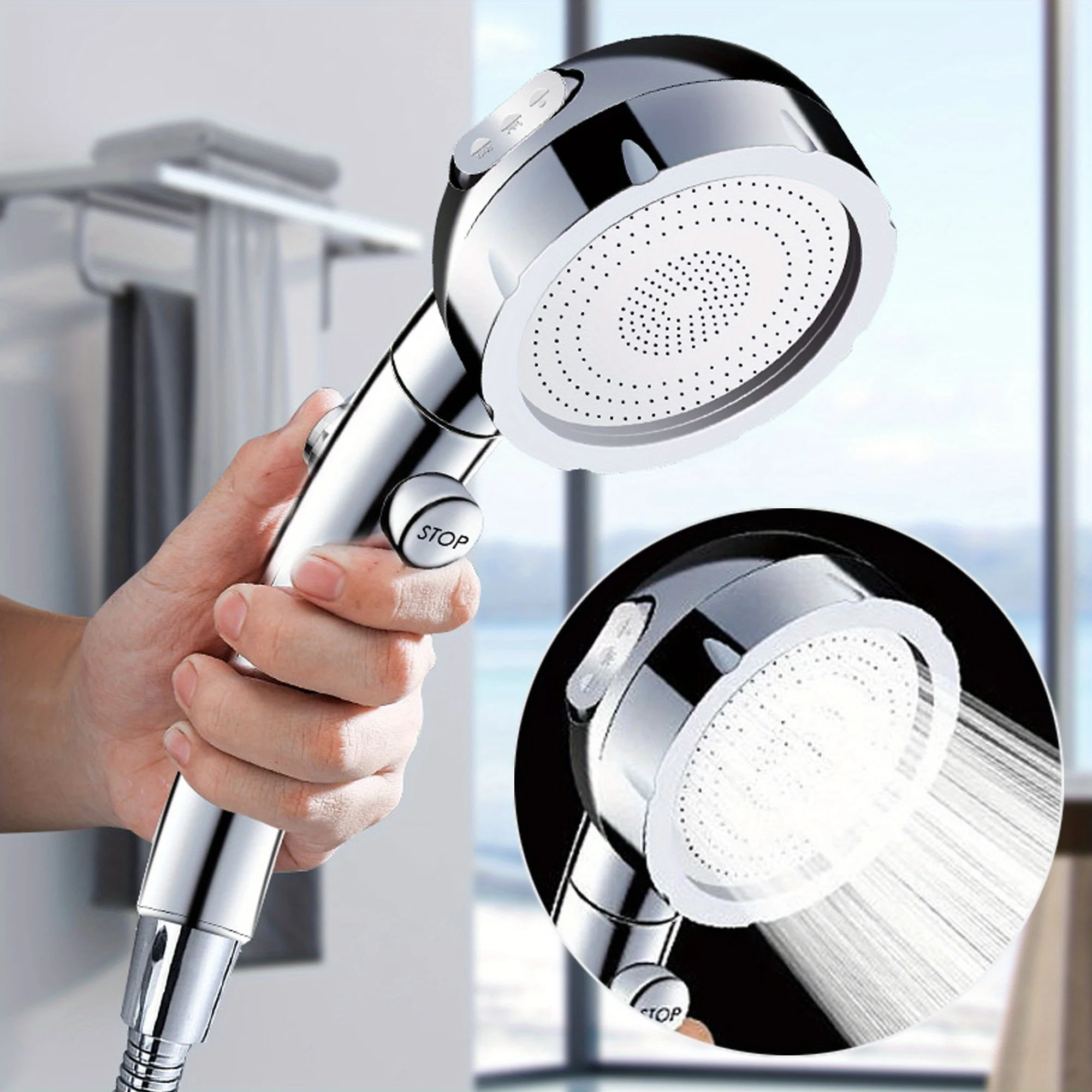 

3PCS Handheld Shower Head with ON/ OFF Pause Switch, 3 Spray Modes Water Saving Shower Heads