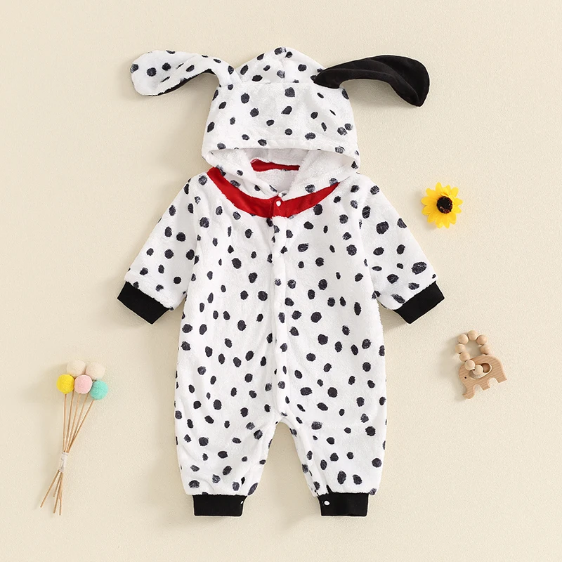 Baby Cow Jumpsuit, Furry Long Sleeve Hooded Dots Winter Romper Clothes for Boys Girls