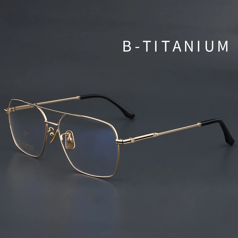 Pure Titanium Glasses Man Retro Ultra Light Pilot Double Bridge Eyewear Custom Large Size Frame Optical Prescription Eyeglasses